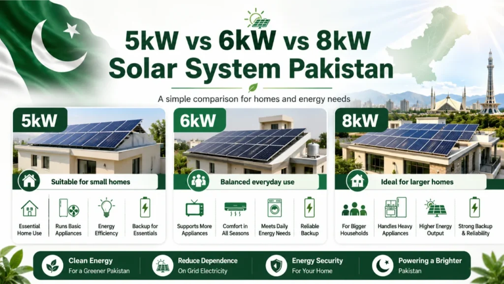 5kW vs 6kW vs 8kW Solar System Pakistan appliance load comparison